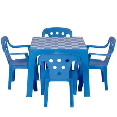 Imagem de Conjunto Mesa Estampada E 4 Cadeiras Infantil Mor Plástica Azul
