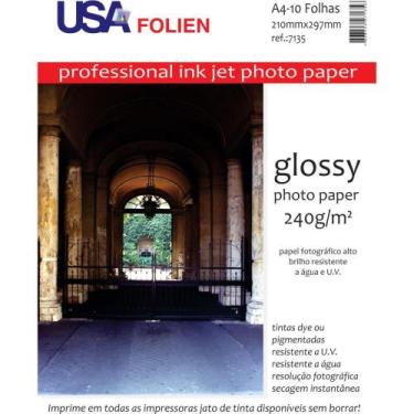 Imagem de Papel Fotográfico INKJET A4 GLOSSY 240G Pacote com 10 - Usa Folien