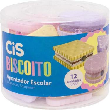 Imagem de Apontador com Depósito CIS Biscoito 3 Modelos e 3 Cores Pote com 12 Un