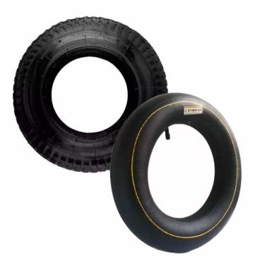 Imagem de Kit Pneu e Câmara para Carrinho de Mão 3,25x8 Reposição Durável para E