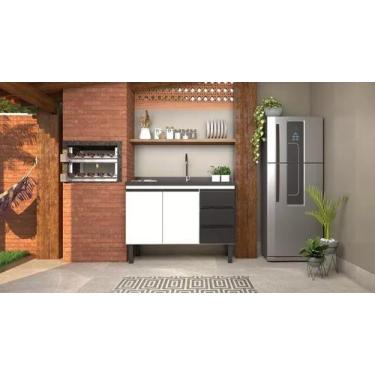 Imagem de Gabinete Cozinha Para Pia 1,50metros Aço - Netuno Cozimax, Branco/Pret