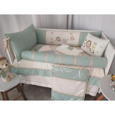 Imagem de Kit Berço Americano Bordado Friends Safari 10 Peças Verde Erva doce co