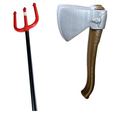 Imagem de kit c/2 1 Trident trispeto fantasia halloween e 1 machado lenhador - J