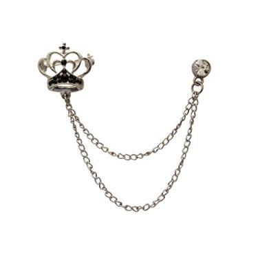 Imagem de Um broche de lapela KINGPiiN para homens, elegante coroa de prata com cristal preto e corrente pendurada, broche de lapela para terno, acessórios masculinos, Metal