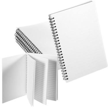 Imagem de Dunzoom Pacote com 6 cadernos espirais 14 x 21 cm, papel pautado, A5, 160 páginas, 80 g/m², capa de plástico grosso, capa dura, à prova d'água, para casa, escola, escritório, negócios (branco)