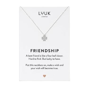 Imagem de LUUK LIFESTYLE Colar feminino de aço inoxidável com coração I clover I star I anchor I globe pingente, presente moderno, símbolo de amizade, comprimento ajustável de 50,8 cm, cartão de amizade, ouro,