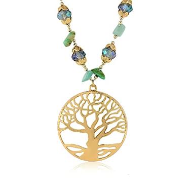 Imagem de Gem Stone King Medalhão de árvore da vida colorido com contas feitas à mão para mulheres com extensor de 40 cm e 5 cm, Sem Pedra