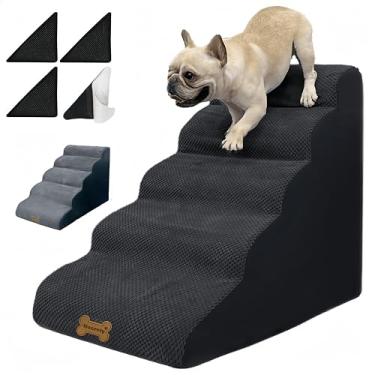 Imagem de Necrely Escadas De Cachorro Para Cães Pequenos Para Camas Altas, 5 Degraus 24 Polegadas Escadas De Rampa Para Animais De Estimação Para Sofá-Cama De 18-30 Polegadas, 2 Peças De Capa Lavável Preta E Ci