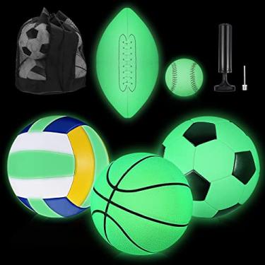 Imagem de Conjunto de 5 bolas esportivas que brilham no escuro tamanho oficial 9 futebol americano tamanho 7 basquete tamanho 5 futebol tamanho 5 vôlei beisebol com bolsa de transporte e bomba para presente de