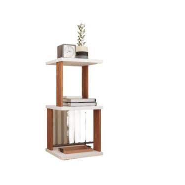 Imagem de Mesa de Cabeceira Modelo Mesinha Lateral Criado Mudo Quarto(Branco + Freijó)