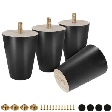 Imagem de FoDau770 Pernas de móveis de madeira de borracha preta, 7,6 cm, pés de madeira afunilados retos de meados do século, conjunto de 4, pés de móveis UNC de 5/40.6 cm para armário, sofá, cômoda, cadeira