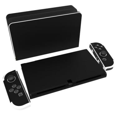 Imagem de PlayVital Conjunto completo de adesivos de proteção para Nintendo Switch OLED, capas de decalque de vinil personalizadas para console Switch OLED e Joycon e Dock & Grip - Preto