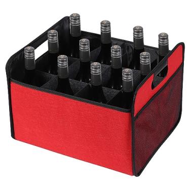 Imagem de LITLANDSTAR Porta-Vinhos para 12 Garrafas, Caixa de Armazenamento Dobrável para Garrafas de Vinho, Bolsa de Feltro Premium para Garrafas de Bebidas Alcoólicas com Alças para Viagen (, Vermelho)