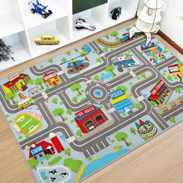 Imagem de Capslpad Tapete infantil educativo para brincar 13 x 8 cm, tapete de carro para crianças, para sala de jogos, sala de estar, berçário, decoração (azul e cinza)