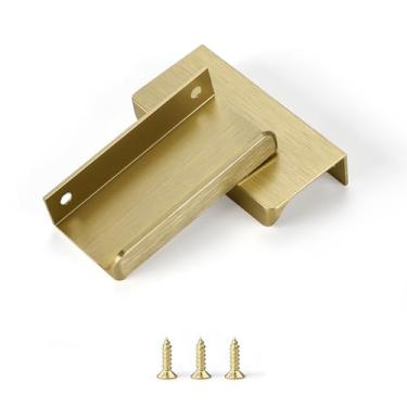 Imagem de sunlithor Puxador de dedo para armários puxadores de gaveta de cozinha cômoda de porta de baixo perfil banheiro longo armário puxadores de alumínio pacote com 10 latão escovado 8 cm fácil instalação