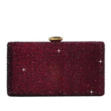 Imagem de Elegante bolsa feminina clutch de cristal para noite bolsa de mão para casamento, Vinho tinto