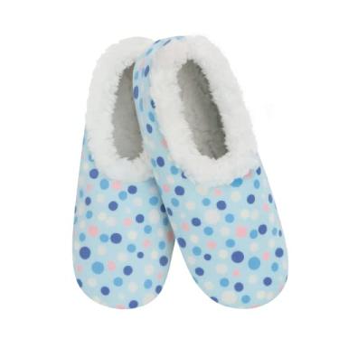 Imagem de Snoozies Meias femininas forradas com sherpa – Pantufas fofas e fofas com sola antiderrapante – Pantufas femininas quentes, Pontos azuis e rosa, Medium