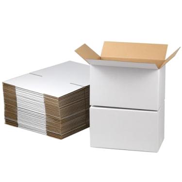 Imagem de HESESOH Conjunto de caixas de transporte de 10x6x6 polegadas com 40, caixa de papelão ondulado branco, mailer de literatura para embalar pequenas empresas