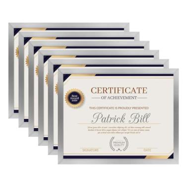 Imagem de BSRHOME Conjunto de 6 porta-retratos de 21 x 28 cm, porta-retratos de certificado, moldura de diploma, imagens de 15 x 20 cm com tapete ou 21 x 28 cm sem tapete, prata