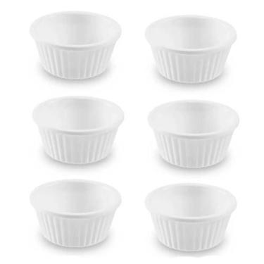 Imagem de Kit 6 Ramequins Canelados Melamina 30ml Branco Molhos Mostarda Ketchup