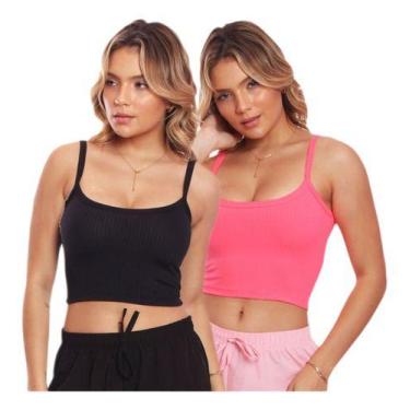 Imagem de Kit 2 Tops Canelado Alcinha Feminino Lisa Básica Casual - MC Digital, 