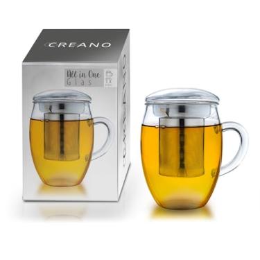 Imagem de Creano Copo de chá com infusor de aço inoxidável e tampa de vidro - 400 ml
