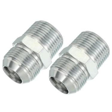 Imagem de PATIKIL Conectores de mamilo redutores hexagonais adaptador de tubo 1-5/40.6 cm macho 37° Flare JIC x 2.5 cm macho NPT, pacote com 2 adaptadores redutores de mamilo, encaixe hidráulico de aço chapeado