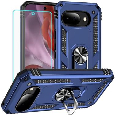 Imagem de Yiakeng Capa para Google Pixel 9A: com protetor de tela - Capas protetoras de nível militar com suporte de anel de dedo para capa Pixel 9A (azul)