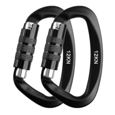 Imagem de TRIWONDER Clipes de mosquetão Mosquetões resistentes de travamento automático 12kN para mochila ao ar livre (portão de parafuso 12KN - 2 preto)