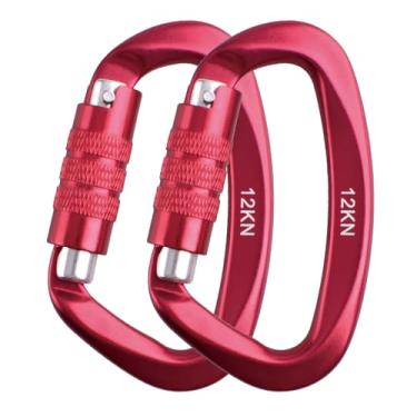 Imagem de TRIWONDER Clipes de mosquetão Mosquetões resistentes de travamento automático 12kN para mochila ao ar livre (portão de parafuso 12KN - 2 vermelhos)