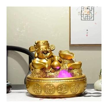 Imagem de Fonte de mesa fonte interna mesa de relaxamento cachoeira decoração de escritório doméstico Feng Shui Fortune fonte de mesa com sons suaves e luzes fonte interna (B)