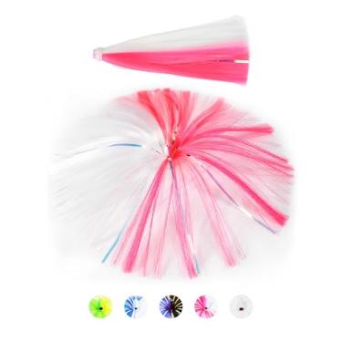 Imagem de BLUEWING Iscas de pesca marítima de 1/56.7 g com cabeça de chumbo, pesca em água salgada, bruxas, saia Ballyhoo Big Game para atum, Wahoo, Sailfish, Mahi Mahi, rosa/branco