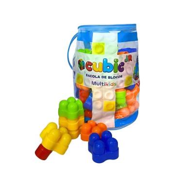 Imagem de Sacola de Blocos de Montar Cubic Jr 80 Peças Tamanho Grande 3+ Anos Mu