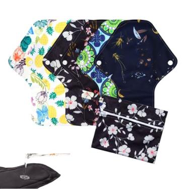 Imagem de KUMUROETA Almofadas menstruais reutilizáveis, guardanapos higiênicos laváveis com asas para mulheres, forros de calcinha reutilizáveis, almofadas menstruais de pano macio, conjunto de 7 peças, pacote