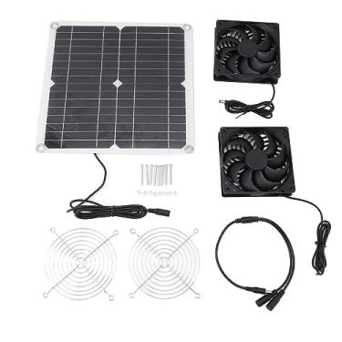 Imagem de MUNEFE Kit de ventiladores duplos de painel solar, ventilador alimentado por painel solar, ventilador solar de sótão de conversão de energia portátil para galinheiro com efeito