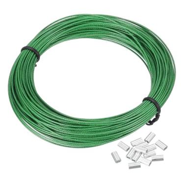 Imagem de PATIKIL Corda de arame de 1/81.3 cm, cabo de aço inoxidável 304 de 20 m revestido de vinil preto com 20 peças de mangas de crimpagem M1 para pendurar luzes de varal, fio de treliça, verde