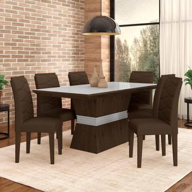 Imagem de Sala De Jantar 6 Cadeiras Nazca Imbui/off Whi/marro - Móveis Arapongas