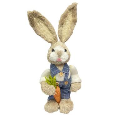 Imagem de Coelho pascoa palha branca macacao jeans - GRILLO