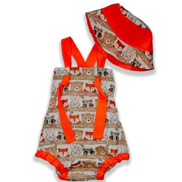 Imagem de Jardineira Banho de sol bebê bichinhos + chapéu de Praia Romper luxo