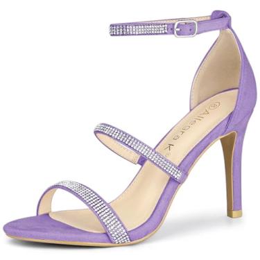 Imagem de Allegra K Sandálias femininas de salto com strass com tiras, Roxa, 38