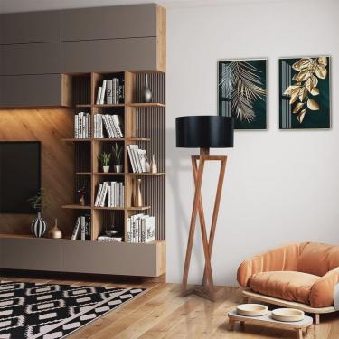 Imagem de Luminária de Piso Bali com Madeira Maciça e Mdf Natural/Branco