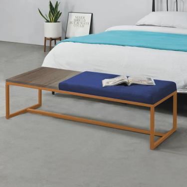 Imagem de Calçadeira Recamier Londres 195cm Industrial Bronze Sintético Azul Marinho Tampo Quadra...