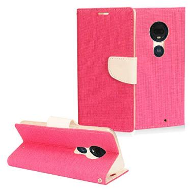Imagem de Para T-Mobile Revvlry+ Plus, Motorola Moto G7, Moto G7 Plus XT1962/XT1965 - Capa de telefone tipo carteira flip de tecido jeans - CT5 Branco/Rosa