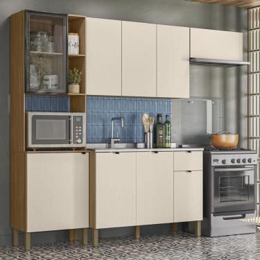 Imagem de Armário De Cozinha Completa Com Balcão Para Pia Mdf 9 Portas Plus Freijó-soft