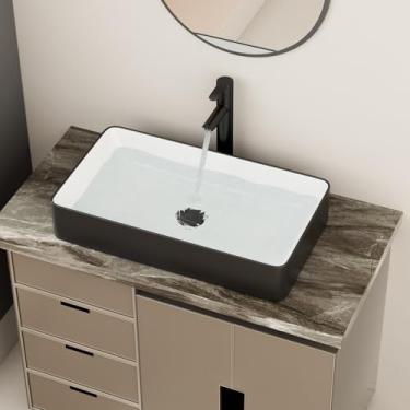Imagem de Pia de banheiro - GhomeG 61 x 35,5 cm preto e branco acima do balcão vaso de porcelana de cerâmica lavatório de arte lavatório
