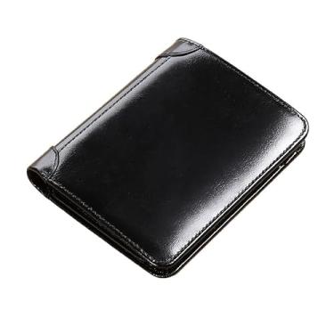 Imagem de Carteira Antifurto Masculina De Couro Legítimo Vintage De Trifold E Bifold À Escolha (Preto Brilhante, Trifold)