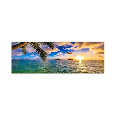 Imagem de BMZFYBS Pintura de arte de parede em tela paisagem imagem de natureza - palmeira do mar pôr do sol nuvens - impressão em tela - pôster e impressões para decoração de parede de sala de estar 50 x 150