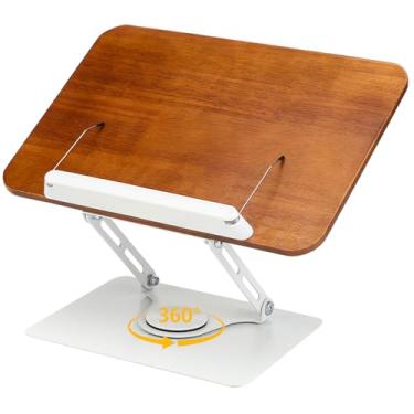 Imagem de Suporte giratório de 360° para leitura, suporte dobrável ajustável para leitura, cozinha, escritório, compatível com livros de receitas, livros didáticos, tablets, partituras e laptops (grão de