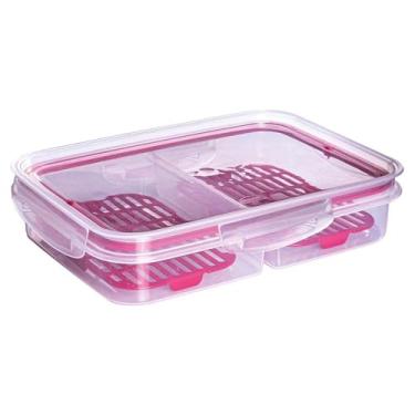 Imagem de Pote Porta frios hermético Trava Mais 2 divisórias e escorredor (Vermelho)