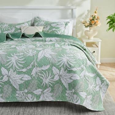 Imagem de Gogreen Conjunto de edredom Queen – Conjunto de cama leve para todas as estações, respirável com 2 fronhas, cama refrescante em uma bolsa para dormir quente, verde floral